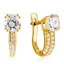 Серьги с английским замком из желтого золота с фианитом