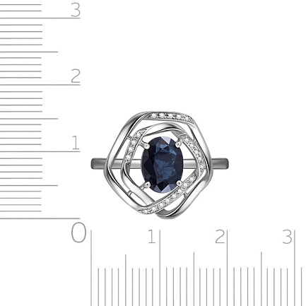 Кольцо из белого золота с бриллиантами, сапфиром