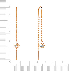 Продевки из красного золота с фианитом, плетение якорное