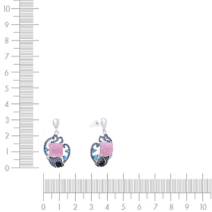 Пусеты из серебра с фианитом, стеклом