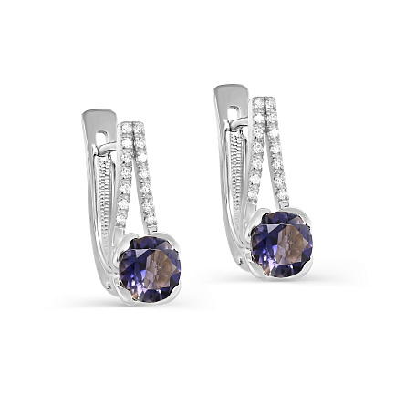 Серьги с английским замком из белого золота с бриллиантами