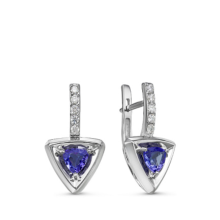 Серьги из белого золота с бриллиантами, танзанитами