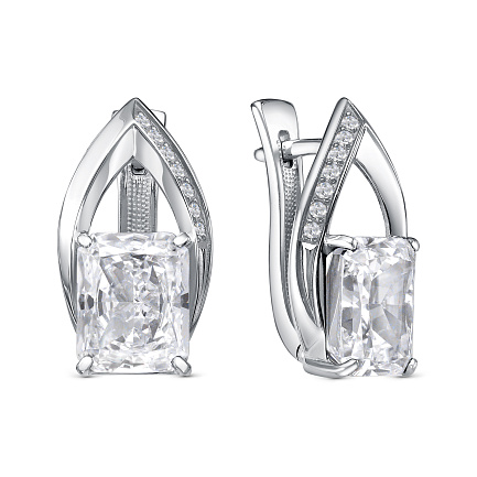 Серьги с английским замком из серебра с бриллиантами