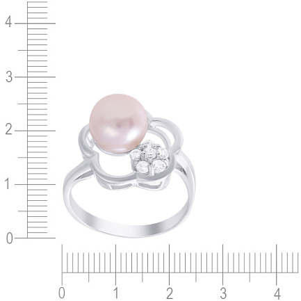 Кольцо из серебра с жемчугом, фианитом