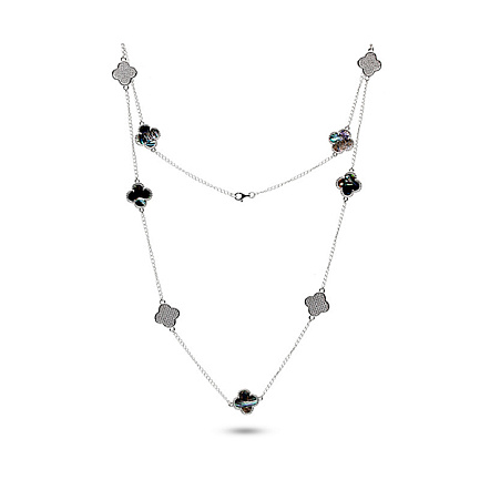 Колье из серебра с перламутром, фианитами