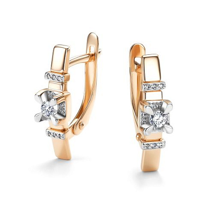 Серьги с английским замком из красного золота с бриллиантами