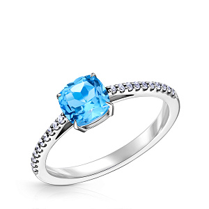 Кольцо из белого золота с бриллиантами, топазом