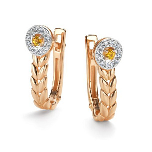 Серьги с английским замком из красного золота с бриллиантом