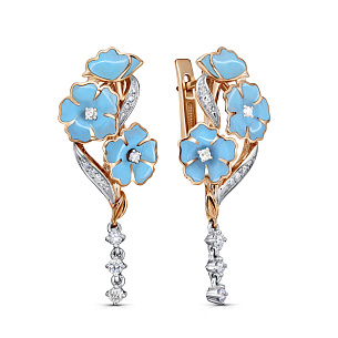 Серьги с английским замком из красного золота с бриллиантом