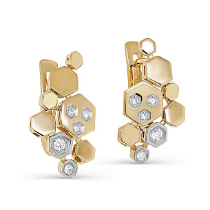 Серьги с английским замком из желтого золота с бриллиантом