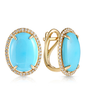 Серьги с английским замком из желтого золота с бирюзой