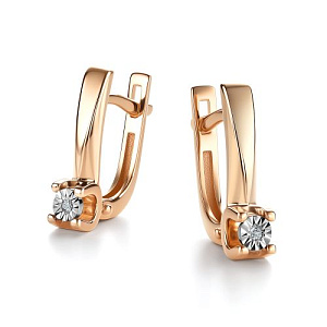 Серьги с английским замком из красного золота с бриллиантами