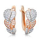 Серьги с английским замком из красного золота с фианитом