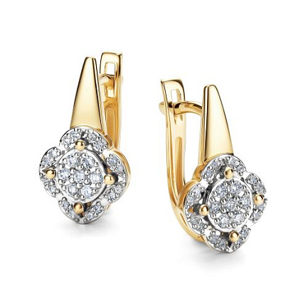 Серьги с английским замком из желтого золота с бриллиантами