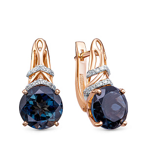 Серьги из красного золота с бриллиантами, топазом