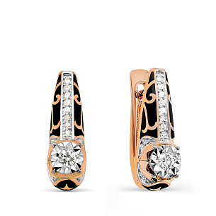 Серьги с английским замком из красного золота с бриллиантами