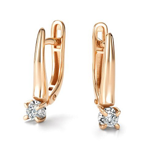 Серьги с английским замком из красного золота с бриллиантом