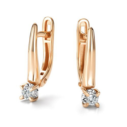 Серьги с английским замком из красного золота с бриллиантами