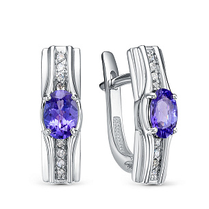 Серьги из белого золота с бриллиантами и танзанитами