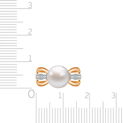 Кольцо из красного золота с жемчугом, фианитом
