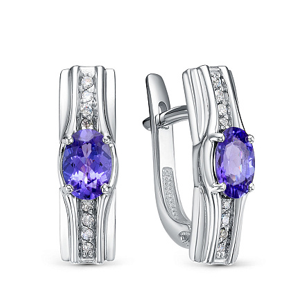 Серьги из белого золота с бриллиантами, танзанитами