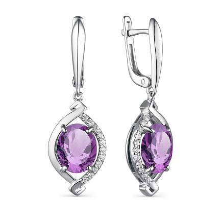 Серьги с английским замком из серебра с аметистами