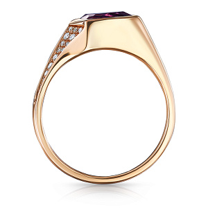 Кольцо из желтого золота с бриллиантами, аметистом