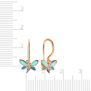 Серьги детские из красного золота с фианитом, эмалью