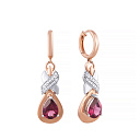 Серьги из комбинированного золота с бриллиантами, родолитами