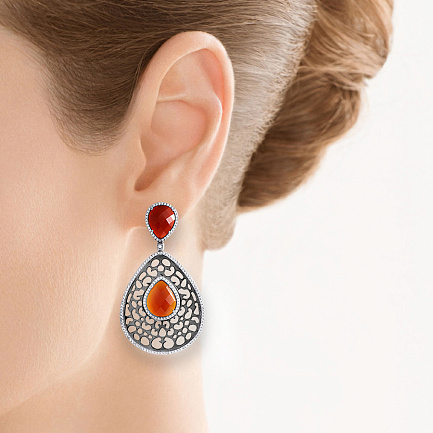 Серьги из серебра с агатом, фианитом