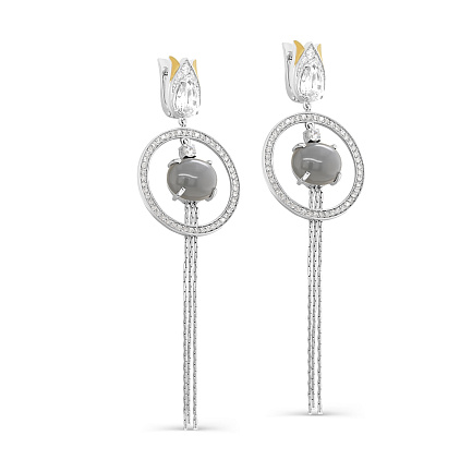 Серьги с английским замком из серебра с лунными камнями