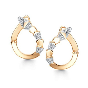 Серьги с английским замком из красного золота с бриллиантом