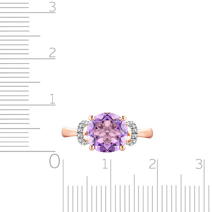 Кольцо из красного золота с бриллиантами, аметистом