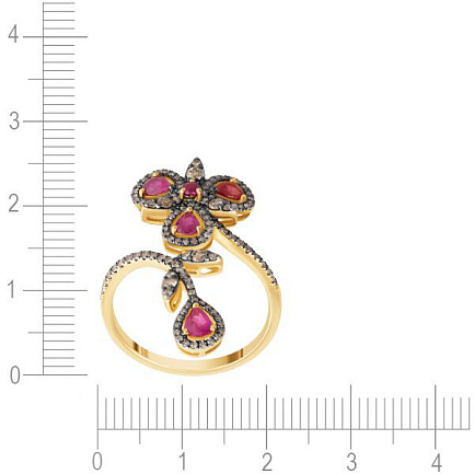 Кольцо из желтого золота с бриллиантами, рубином