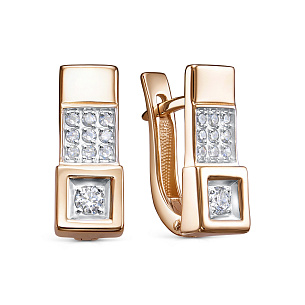 Серьги с английским замком из красного золота с бриллиантом