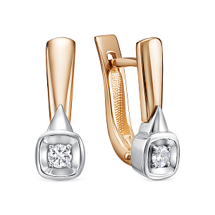 Серьги с английским замком из красного золота с бриллиантом