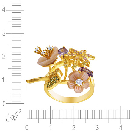 Кольцо из серебра с перламутром, фианитом