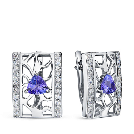 Серьги из белого золота с бриллиантами, танзанитами