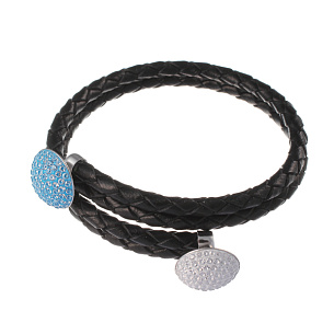 Браслет декоративный из серебра с фианитом, кожей