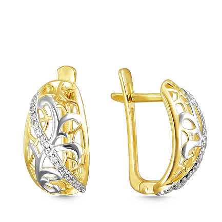 Серьги из желтого золота с фианитом