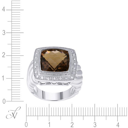 Кольцо из белого золота с бриллиантами, раухтопазом