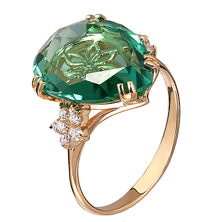 Кольцо из красного золота с кварцем, фианитом