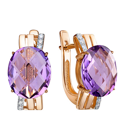 Серьги с английским замком из красного золота с бриллиантами