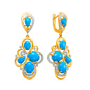 Серьги из красного золота с бриллиантами, бирюзой