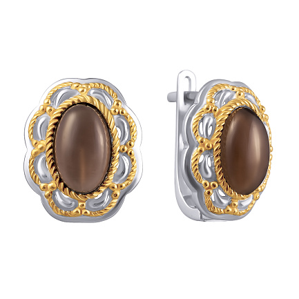 Серьги из серебра с раухтопазом