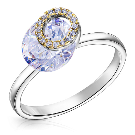 Кольцо из серебра с позолотой, фианитом