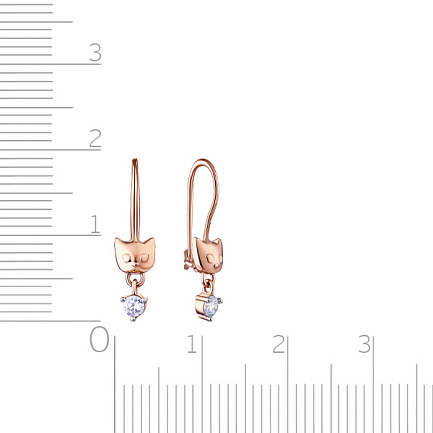 Серьги с французским замком из красного золота с фианитом