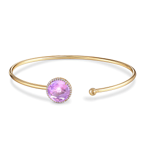 Браслет жесткий из желтого золота с аметистом