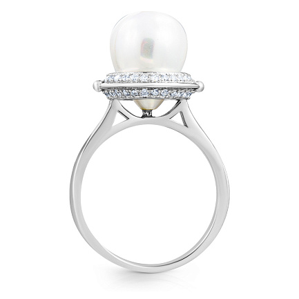 Кольцо из серебра с жемчугом, фианитом