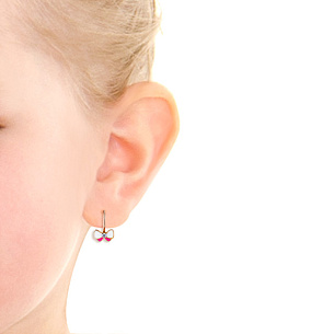 Серьги детские из красного золота с фианитом, эмалью